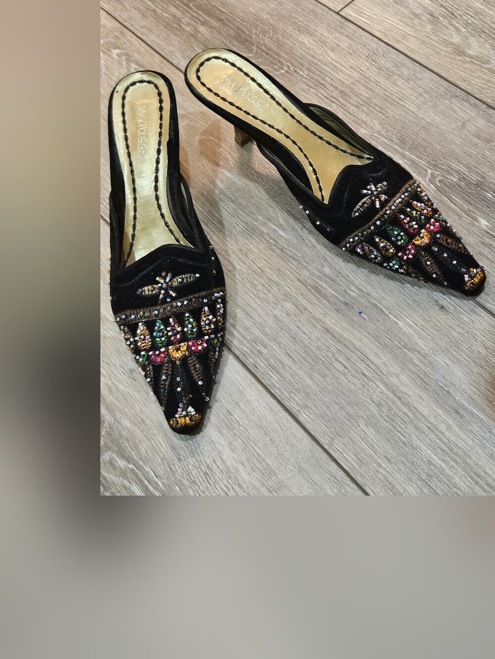 Matisse Black Embellished Pointed Toe Slip-On Mule Kitte Heels Size 9